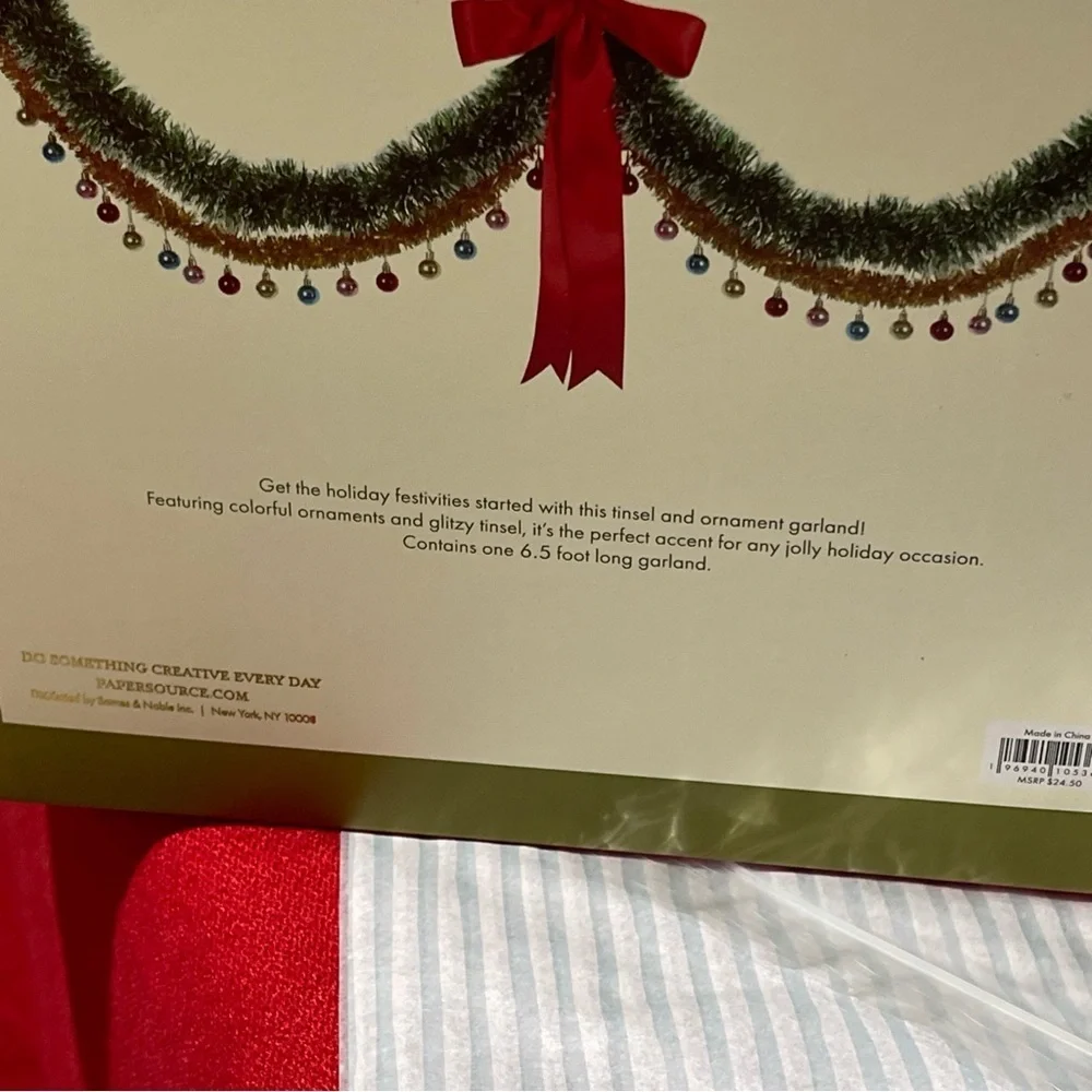 Paper Source Tinsel and Ornament Garland - Festive Green and Gold